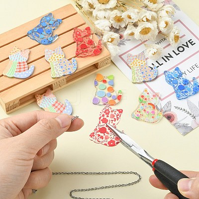 12Pcs 6 Styles Printed Transparent Acrylic Pendants MACR-CJ0001-47-1