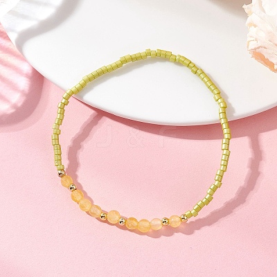 Glass Seed Bead & Natural Natural Agate Beads Bracelets for Women BJEW-MZ00311-03-1