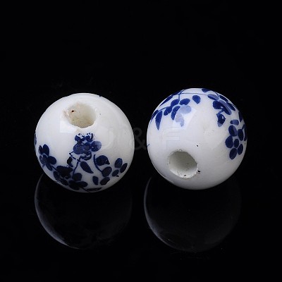 Round Flower Handmade Blue and White Ceramic Porcelain Beads X-PORC-Q201-10mm-4-1
