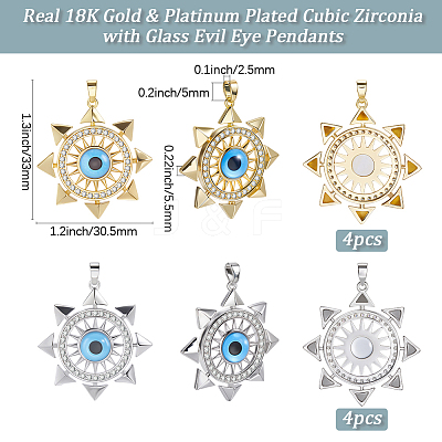8Pcs 2 Colors Brass Micro Pave Cubic Zirconia Pendants KK-BBC0019-54-1