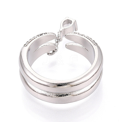 Brass Micro Pave Clear Cubic Zirconia with Teardrop Pendant Cuff Open Rings KK-T080-02P-1