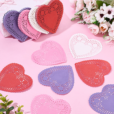 400Pcs 4 Colors Heart Lace Greaseproof Wrapping Paper FIND-SP0005-47-1