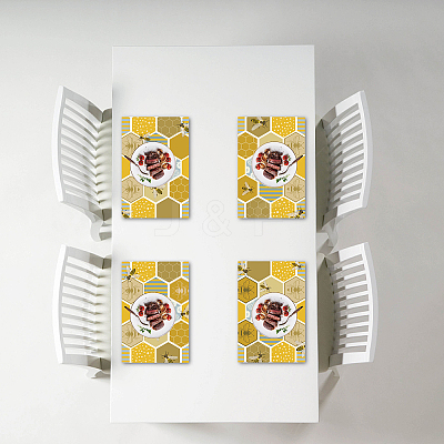 Rectangle with Bees Pattern Cotton Linen Cloth Table Mat AJEW-WH0196-010-1