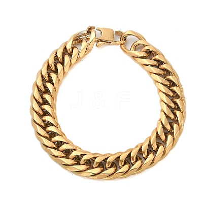Ion Plating(IP) 304 Stainless Steel Cuban Link Chain Bracelets for Men BJEW-B093-03G-1