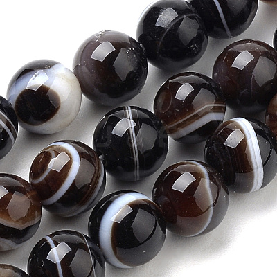 Natural Striped Agate/Banded Agate Beads Strands G-S259-04A-10mm-1