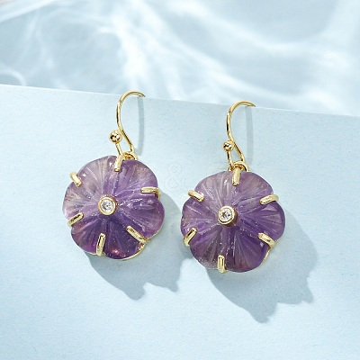 Flower Natural Mixed Stone Dangle Earrings EJEW-G456-01G-1