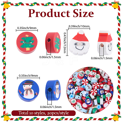 200Pcs 10 Styles Christmas Theme Handmade Polymer Clay Beads CLAY-SC0002-54-1
