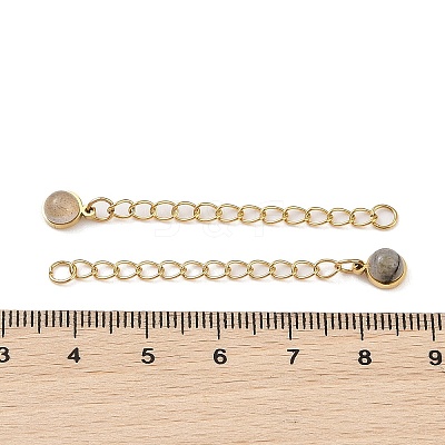 Ion Plating(IP) 316 Surgical Stainless Steel Curb Chain Extender with Natural Labradorite Round Charm High Polished STAS-A097-01G-11-1