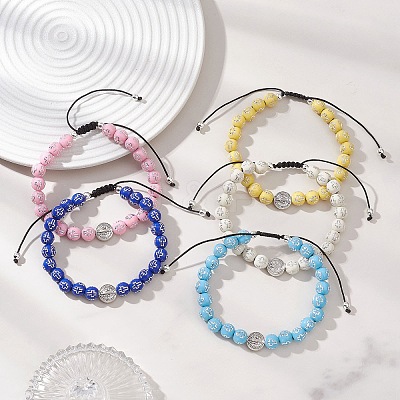 Acrylic & Alloy Beads Braided Bead Bracelets BJEW-JB13095-1