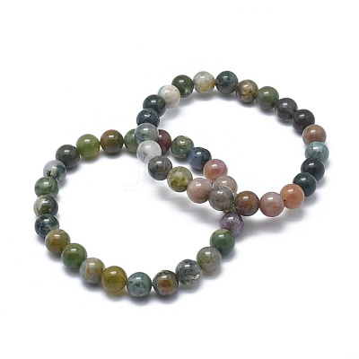 Natural Indian Agate Bead Stretch Bracelets BJEW-K212-C-010-1
