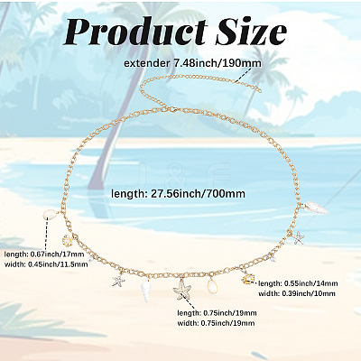 1Pc Summer Beach Alloy Starfish & Natural Shell & Imitation Pearl Tassel Waist Chains for Women AJEW-CY0003-27-1
