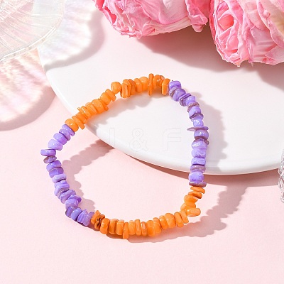 Dyed Natural Freshwater Shell Beads Stretch Bracelets for Men Women BJEW-JB12477-04-1