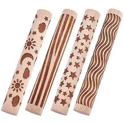 4Pcs 4 Styles Wood Handle Clay Texture Roller TOOL-CN0001-08-1