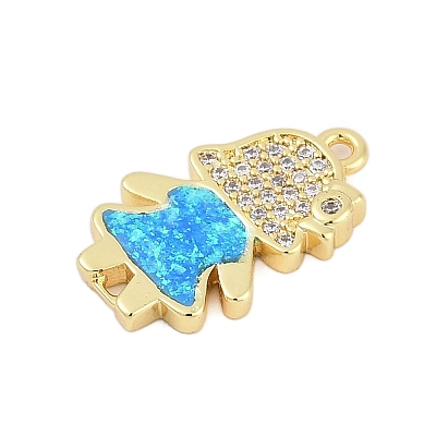 Brass Micro Pave Clear Cubic Zirconia Girl Connector Charms KK-I723-22G-1