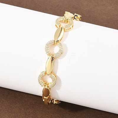 Oval Brass Micro Pave Clear Cubic Zirconia Link Chain Bracelets for Women BJEW-T025-03C-G-1