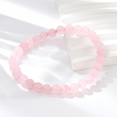 Natural Rose Quartz Bead Stretch Bracelets X-BJEW-K212-A-045-1