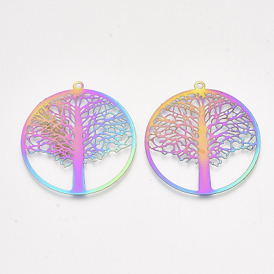 Ion Plating(IP) 201 Stainless Steel Filigree Pendants STAS-S108-44-1