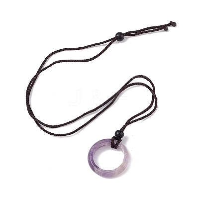 Natural Mixed Gemstone Ring Pendant Necklace with Nylon Cord for Women NJEW-F306-02-1