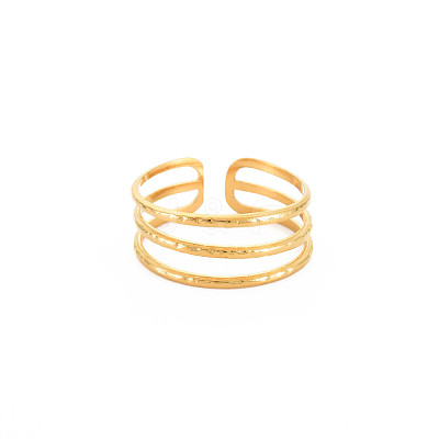 Ion Plating(IP) 304 Stainless Steel Triple Line Open Cuff Ring for Women RJEW-S405-232G-1