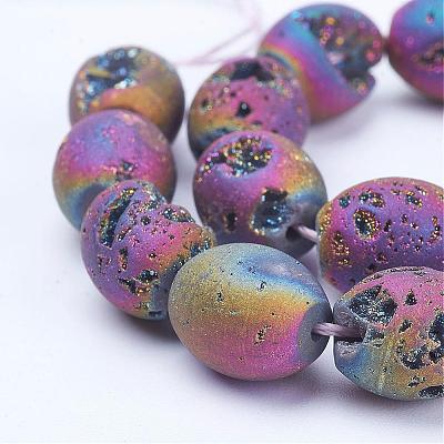 Electroplated Natural Druzy Geode Agate Bead Strands G-P250-10x12mm-01-1