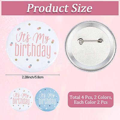 4Pcs 2 Colors It's My Birthday Tinplate Brooches JEWB-CN0001-13-1