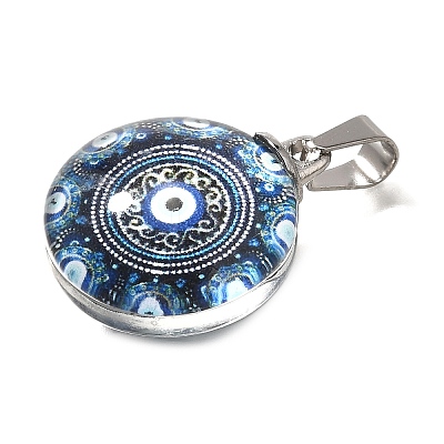 Flat Round 201 Stainless Steel Acrylic Pendants STAS-U036-01P-10-1