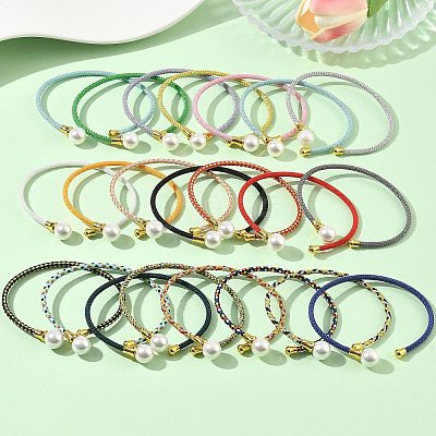 Steel Wire Ring & Copper Buckle & Plastic Pearl Bangles BJEW-S177-01-1