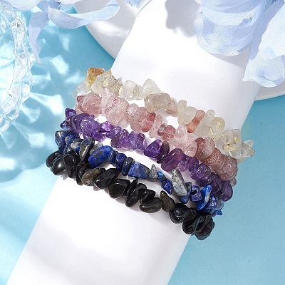 12 Constellation Natural Mixed Gemstone Chip Beaded Stretch Bracelets Sets for Women Men BJEW-JB10264-03-1