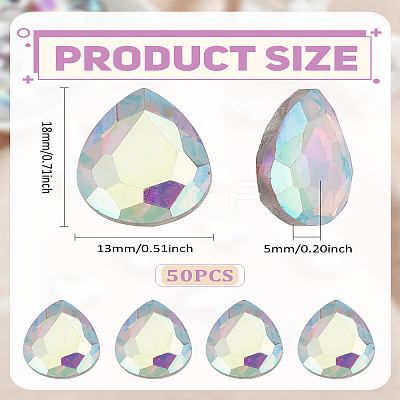 50Pcs Pointed Back Glass Rhinestone Cabochons RGLA-LP0001-06C-1