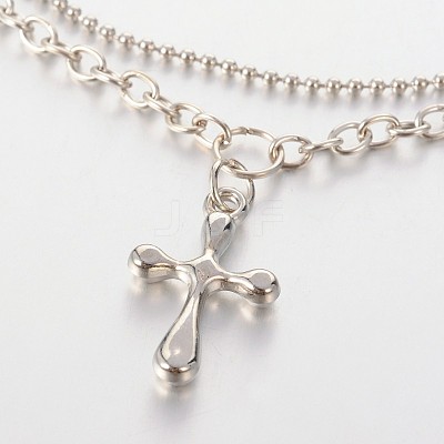Cross CCB Plastic Charm Multi-strand Anklets AJEW-AN00092-03-1