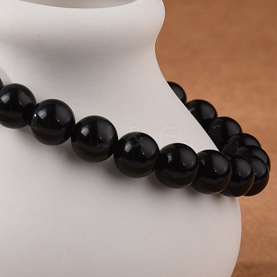 Natural Obsidian Beaded Stretch Bracelets X-BJEW-Q692-12-8mm-1