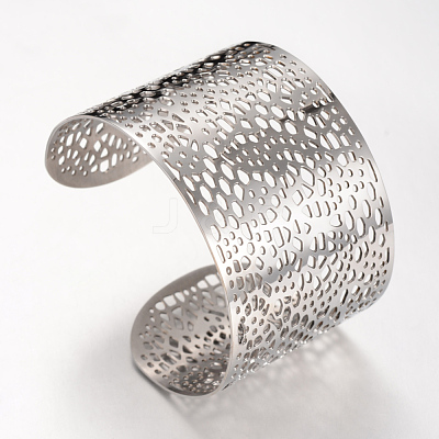 Non-Tarnish 304 Stainless Steel Filigree Cuff Bangles X-STAS-S060-15-1