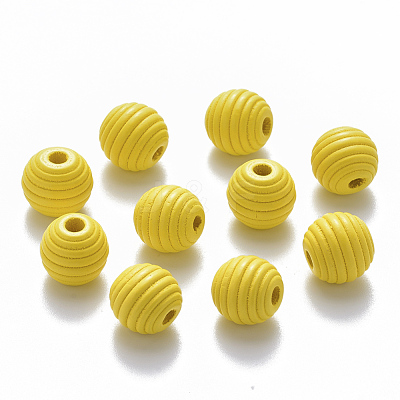 Painted Natural Wood Beehive Beads WOOD-Q040-019B-A03-1