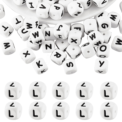 20Pcs White Cube Letter Silicone Beads 12x12x12mm Square Dice Alphabet Beads with 2mm Hole Spacer Loose Letter Beads for Bracelet Necklace Jewelry Making JX432L-1