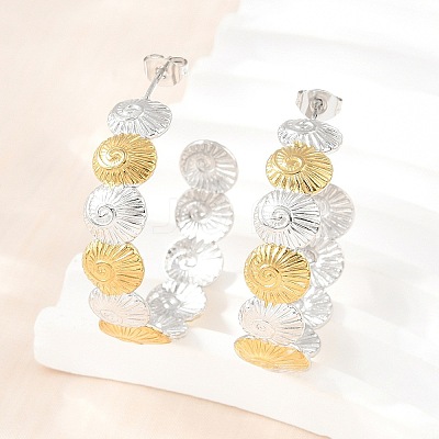 304 Stainless Steel Shell Shape Stud Earrings for Women SA-CBA45D5-32GP-1