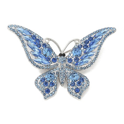Butterfly Platinum Zinc Alloy Rhinestone Brooches JEWB-R051-01P-01-1