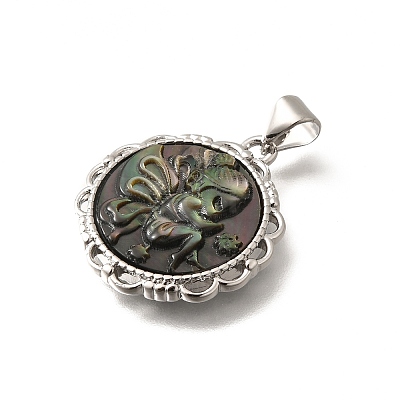 Brass with Natural Shell Carved Pendants KK-Z091-07P-01-1