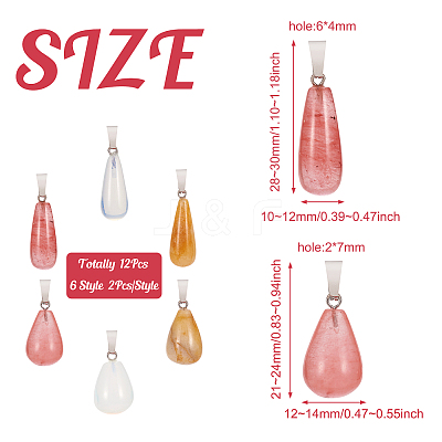 12Pcs 6 Style Natural & Synthetic Gemstone Pendants G-FW0001-23-1