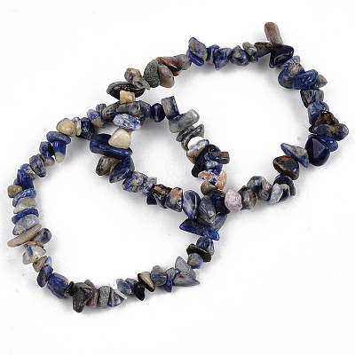 Unisex Chip Natural Sodalite Beaded Stretch Bracelets BJEW-S143-21-1