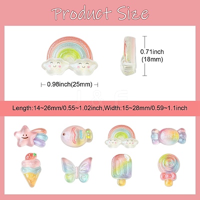 48Pcs 8 Styles Transparent Resin Cabochons RESI-CJ0004-79-1