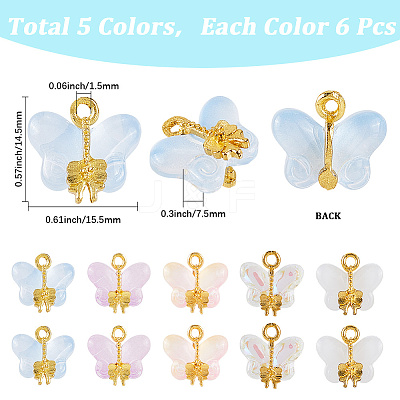 30Pcs 5 Colors Glass Pendants GLAA-SC0002-58-1