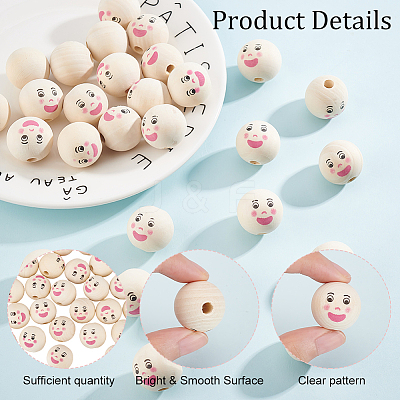 40Pcs Printed Wood European Beads WOOD-OC0003-55-1