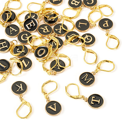 26Pcs Flat Round with Letter A~Z Alloy Enamel Pendant Locking Stitch Markers HJEW-TAC0087-1