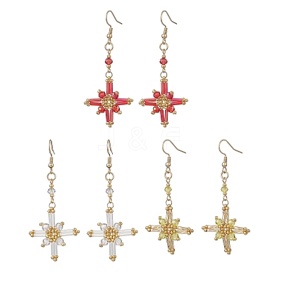 Star Glass Seed Beads Dangle Earrings EJEW-MZ00664-1