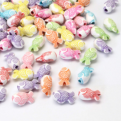 300Pcs Fish Craft Style Acrylic Beads SACR-SP0001-28-1