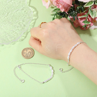 2Pcs Plastic Imitation Pearl Rice Beaded Anklets AJEW-CA0004-76S-1