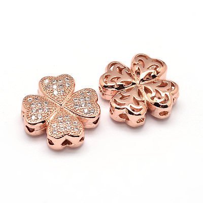 Clover Brass Micro Pave Cubic Zirconia Beads ZIRC-E010-10RG-1