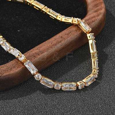 Brass Pave Clear Cubic Zirconia Rectangle & Flat Round Link Bracelets BJEW-YWC0002-02G-1