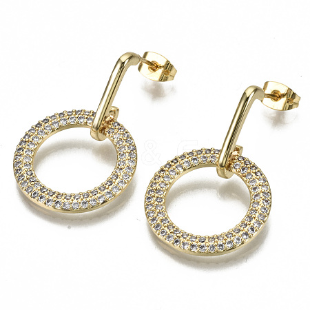 Brass Micro Pave Clear Cubic Zirconia Dangle Stud Earrings EJEW-S208-119-NF-1