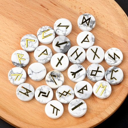 Tumbled Natural Howlite with Carved Rune Words PW-WG60219-05-1